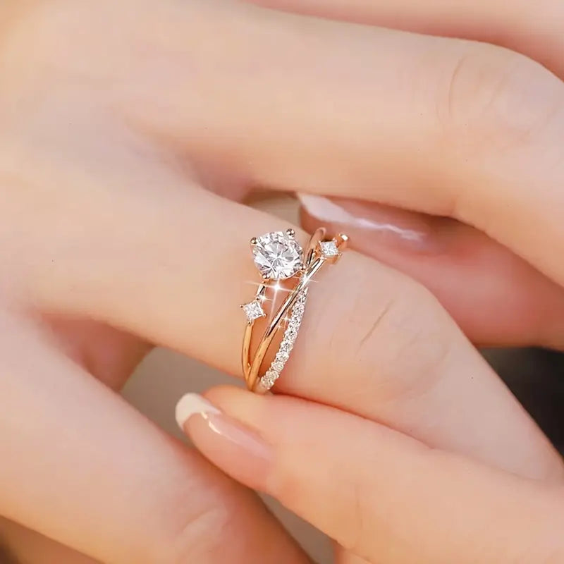 Adjustable Gold & Rose Gold Plated Zirconia Ring for Women – Elegant Wedding, Engagement & Promise Jewelry in Pakistan