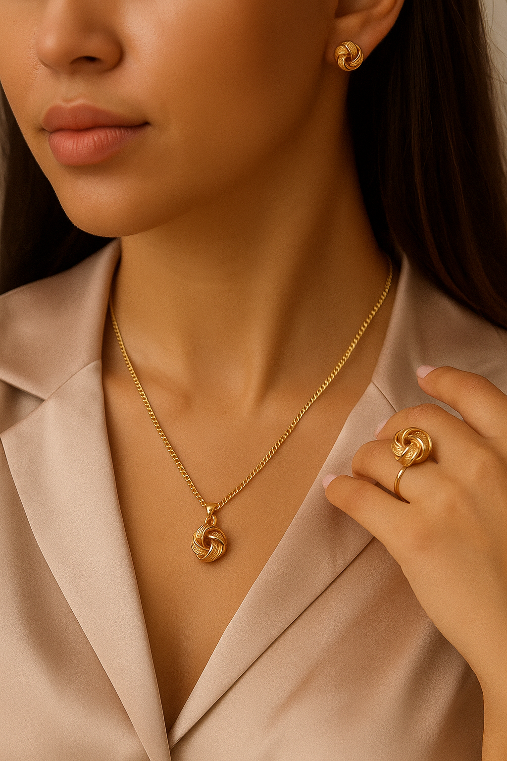 Vintage 3D Knot Ring Earrings & Necklace Set for Women – Boho Chic, Iron Crafted Jewelry for Daily Wear, Parties & Valentine’s Day Gifts