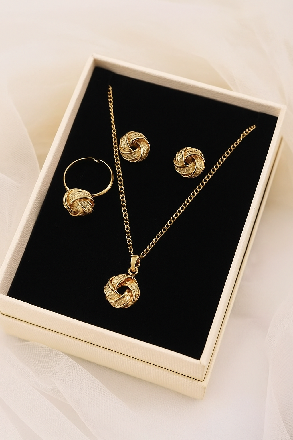 Vintage 3D Knot Ring Earrings & Necklace Set for Women – Boho Chic, Iron Crafted Jewelry for Daily Wear, Parties & Valentine’s Day Gifts