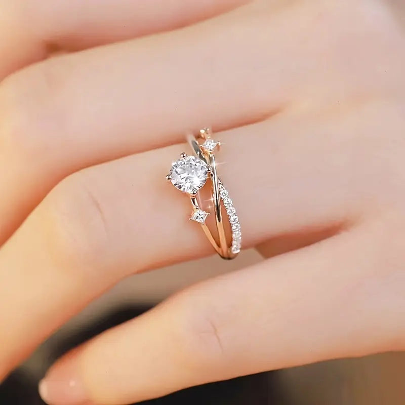 Adjustable Gold & Rose Gold Plated Zirconia Ring for Women – Elegant Wedding, Engagement & Promise Jewelry in Pakistan