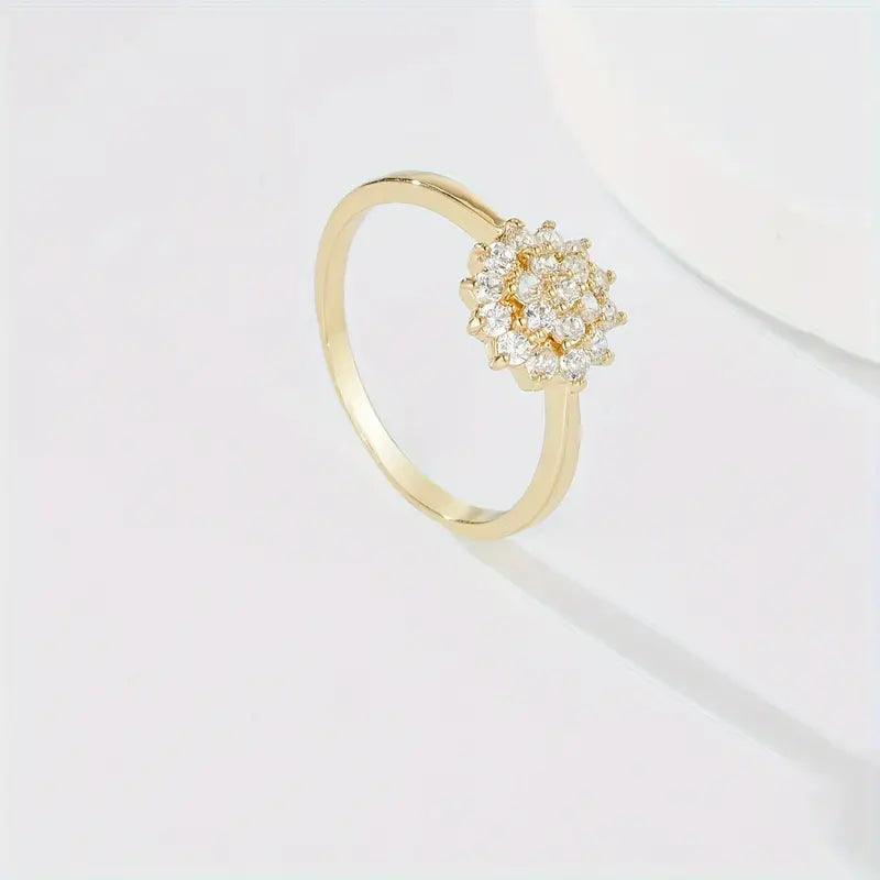 Floral Wedding Ring for Women – Copper Micro-Inlay with Synthetic Zirconia, Elegant Bridal Jewelry in Pakistan