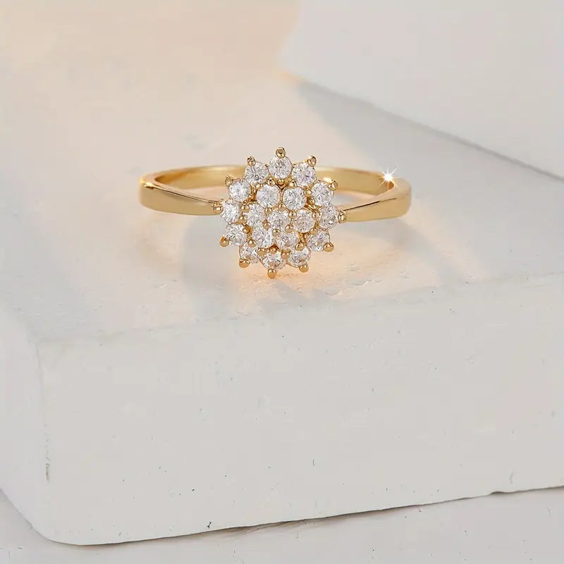 Floral Wedding Ring for Women – Copper Micro-Inlay with Synthetic Zirconia, Elegant Bridal Jewelry in Pakistan